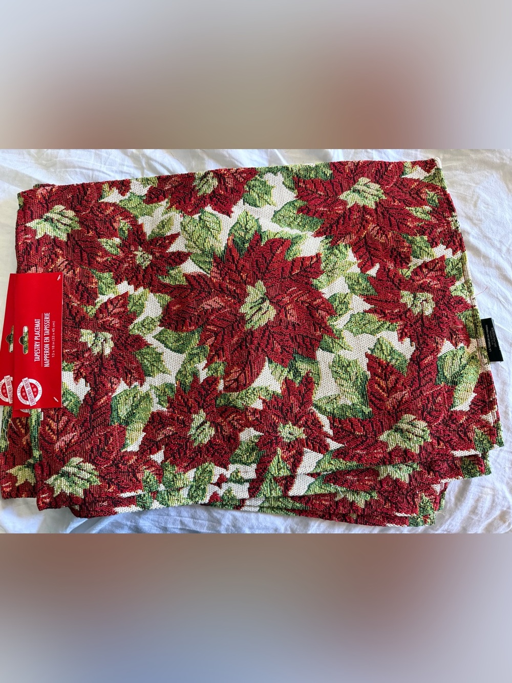 Holiday Poinsettia Tapestry Placemat - Red & Green